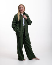 Įkelti vaizdą į galerijos rodinį, Chaki spalvos lino kostiumas su kelnėmis
