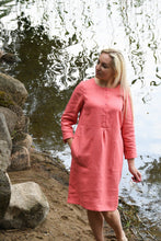 Įkelti vaizdą į galerijos rodinį, Koralinės spalvos lininė suknelė