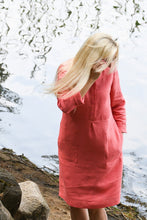 Įkelti vaizdą į galerijos rodinį, Koralinės spalvos lininė suknelė