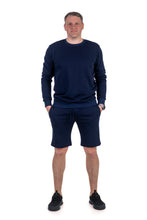 Įkelti vaizdą į galerijos rodinį, Vyriškas trikotažinis kostiumas - džemperis ir šortai, mėlynos spalvos