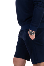 Įkelti vaizdą į galerijos rodinį, Vyriškas trikotažinis kostiumas - džemperis ir šortai, mėlynos spalvos