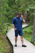 Įkelti vaizdą į galerijos rodinį, Mėlynas lino kostiumas su šortais