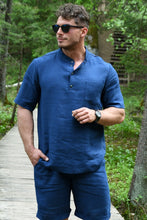 Įkelti vaizdą į galerijos rodinį, Mėlynas lino kostiumas su šortais