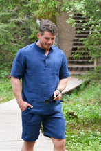 Įkelti vaizdą į galerijos rodinį, Mėlynas lino kostiumas su šortais