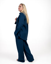 Įkelti vaizdą į galerijos rodinį, Mėlynas lino kostiumas su kelnėmis