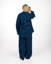 Įkelti vaizdą į galerijos rodinį, Mėlynas lino kostiumas su kelnėmis