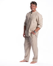 Įkelti vaizdą į galerijos rodinį, Natūralios lino spalvos lininis kostiumas vyrams, marškiniai ir kelnės