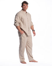 Įkelti vaizdą į galerijos rodinį, Natūralios lino spalvos lininis kostiumas vyrams, marškiniai ir kelnės