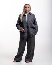 Įkelti vaizdą į galerijos rodinį, Pilkas lino kostiumas su kelnėmis