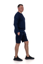 Įkelti vaizdą į galerijos rodinį, Vyriškas trikotažinis kostiumas - džemperis ir šortai, mėlynos spalvos
