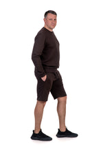 Įkelti vaizdą į galerijos rodinį, trikotažinis kostiumas vyrams - džemperis ir šortai, rudos spalvos

