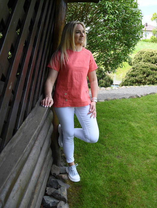 Pagaminta Lietuvoje  rožinė lininė palaidinė 