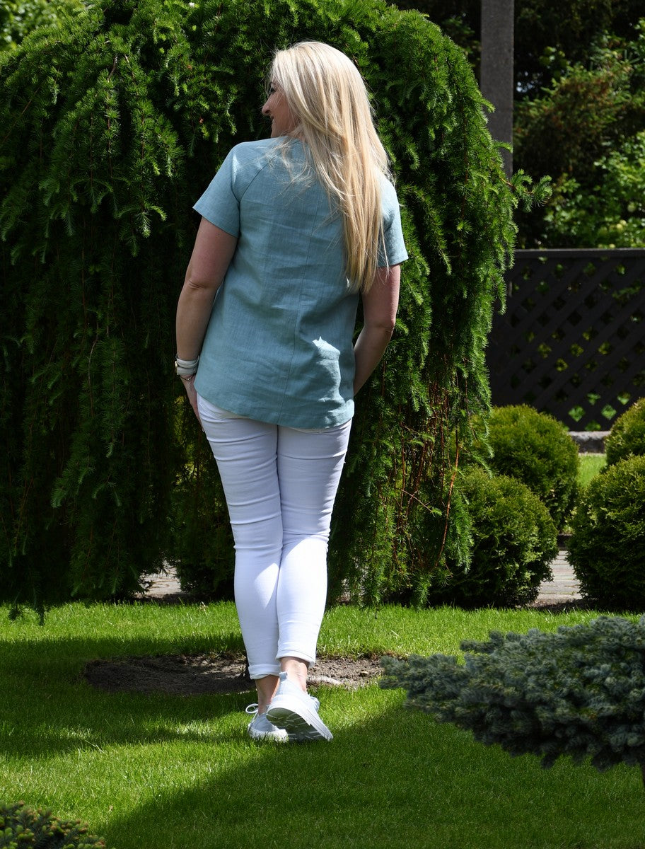 Pagaminta Lietuvoje  mėlyna lininė palaidinė 